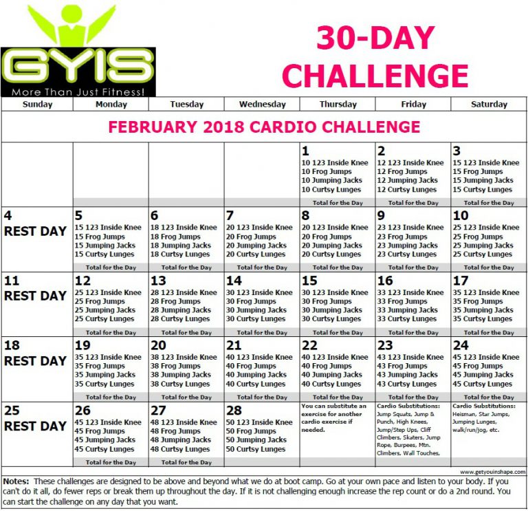 30 Day Cardio Challenge Feb 18