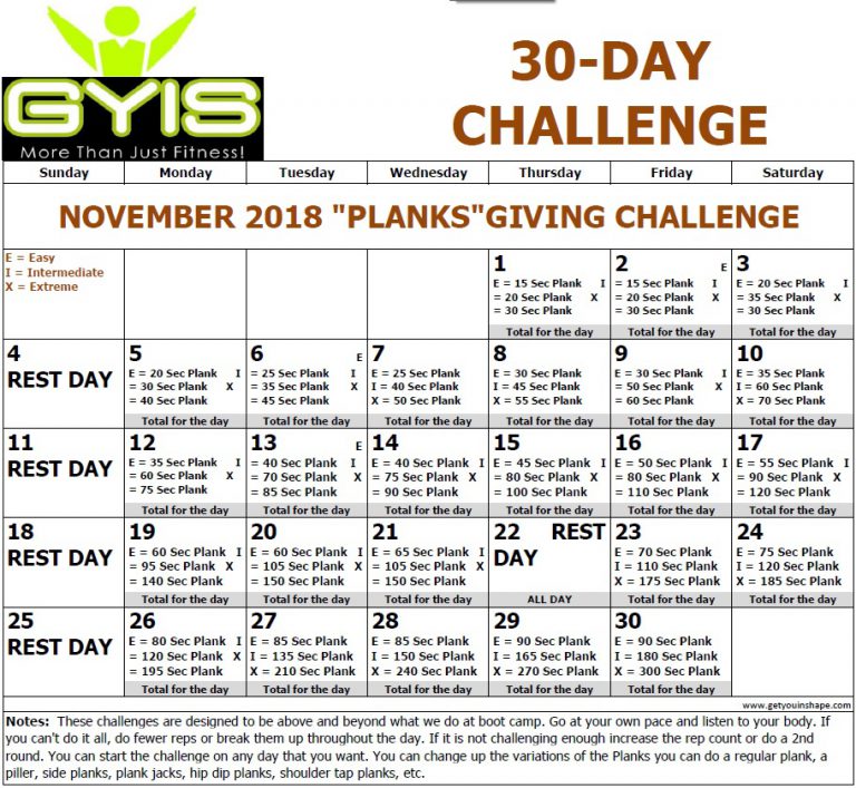 Day Planksgiving Challenge Nov